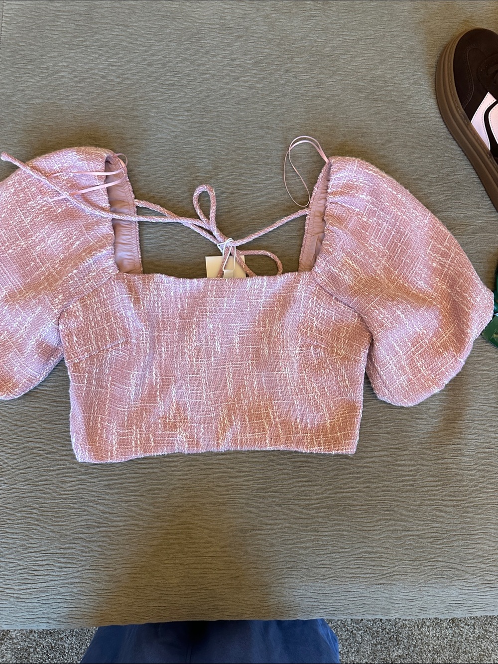 Lucy Paris Lilac Puff-Sleeve Cropped Top
